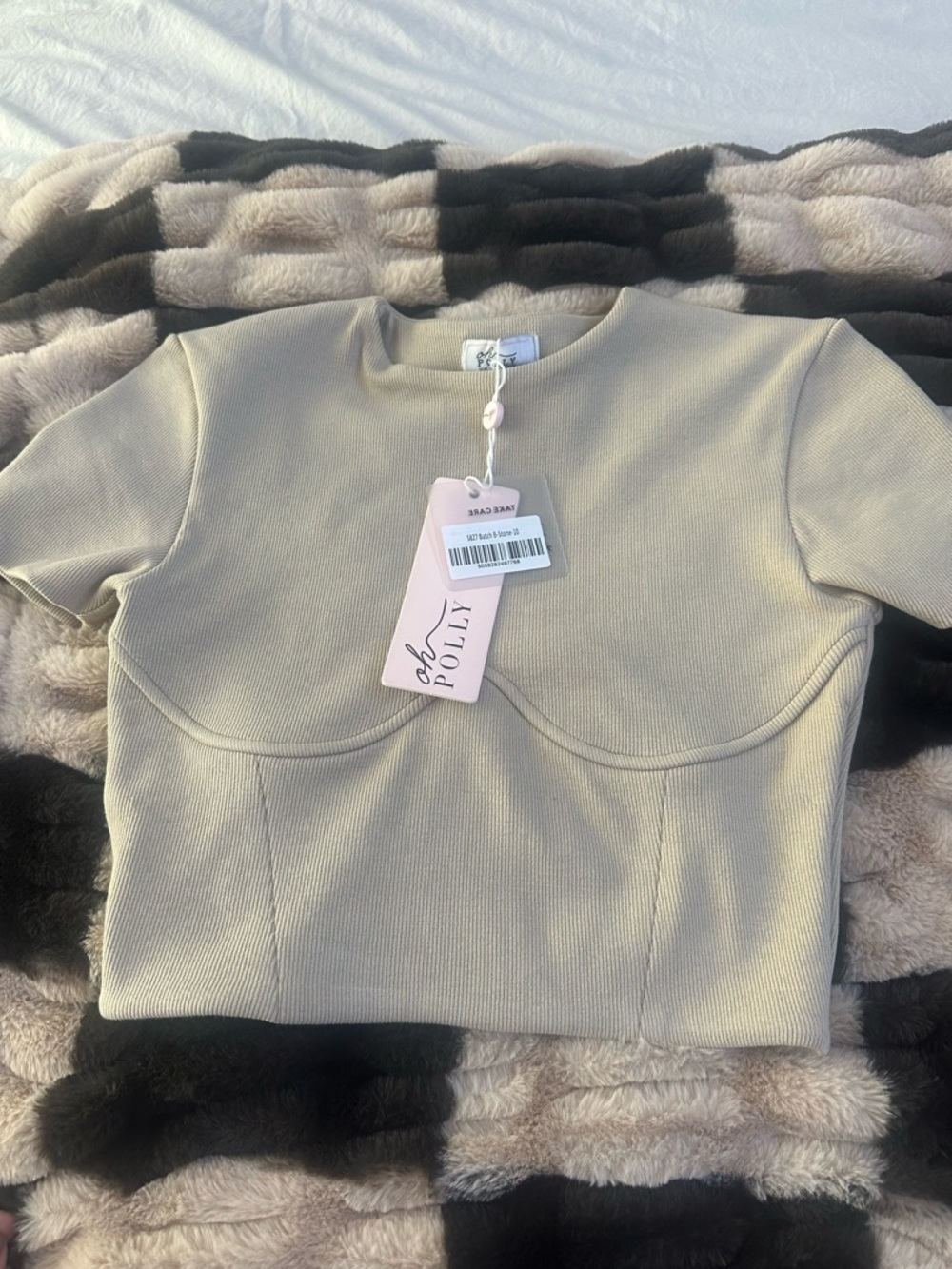 Tan Fitted Crop Top by Oh Polly